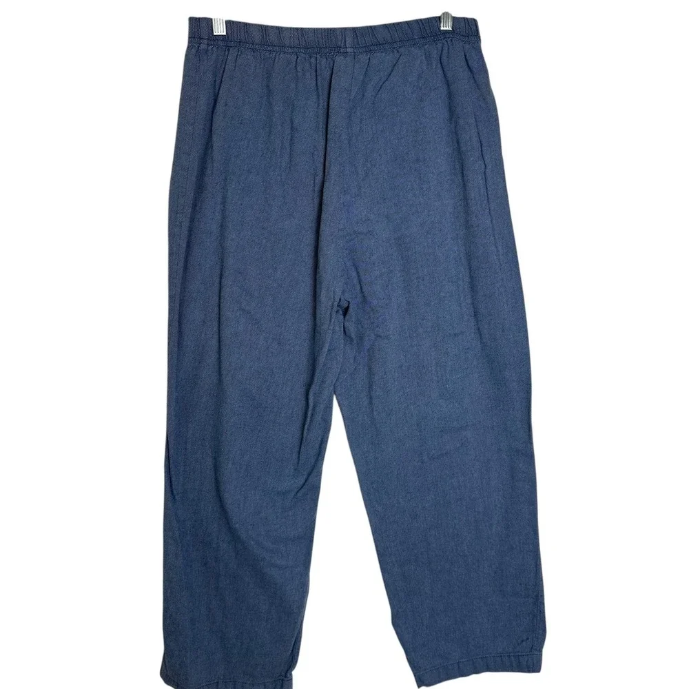 Lands End Mens M Blue‎ Herringbone Cotton Elastic Waist Relaxed Fit Pants